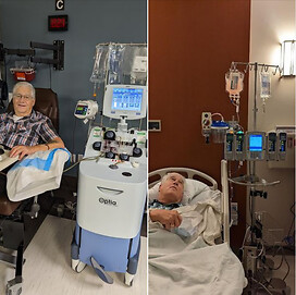 Author getting white cells separated in preparation for Provenge treatment. Author receiving infusion of reengineered white cells.