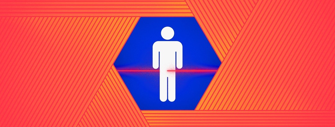 image of man with red laser beam targeting waist