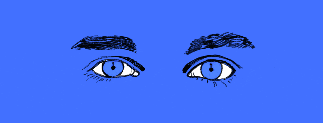 Eyes blinking while a clock ticks inside pupil