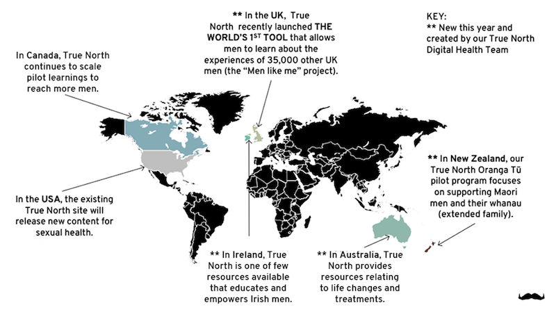 A map of the world and True North's global reach 