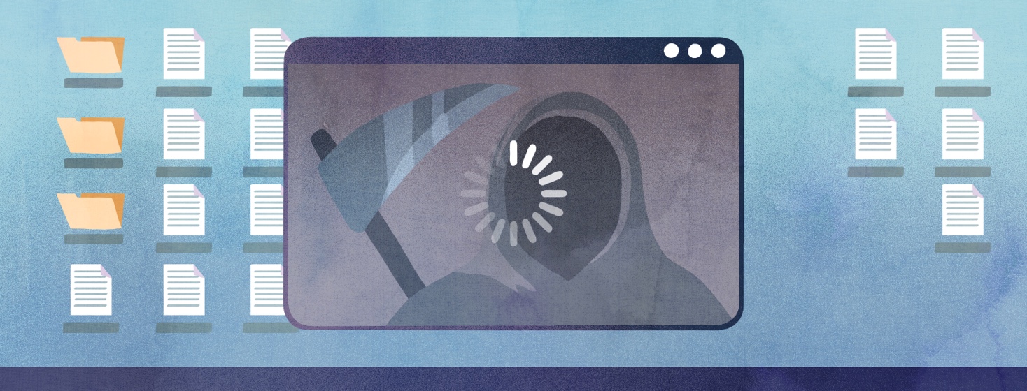 In front of a desktop background, a Zoom call loading screen shows the silhouette of the grim reaper.