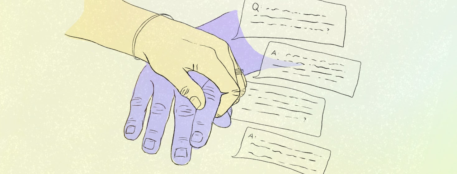 2 people holding hands with text bubbles to the side