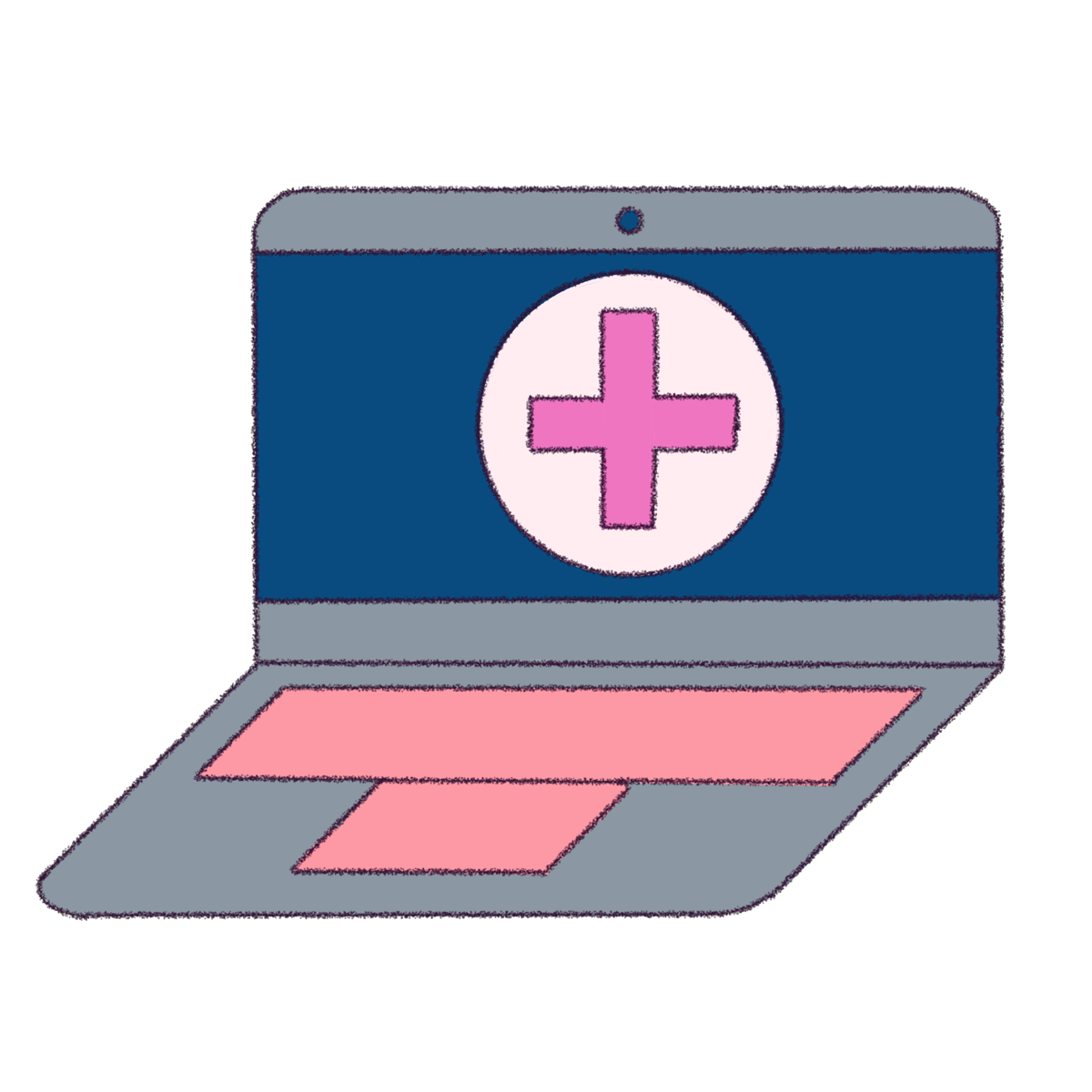 A laptop with a telehealth logo on the screen