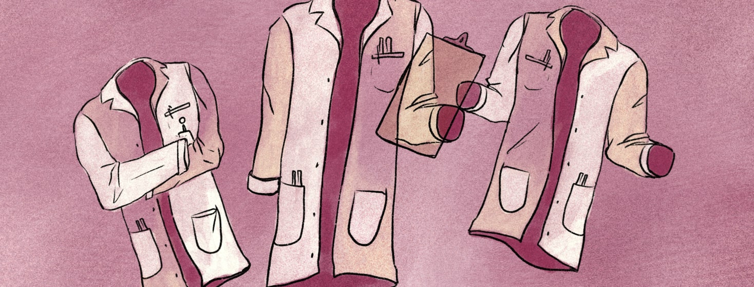 Three white physician lab coats
