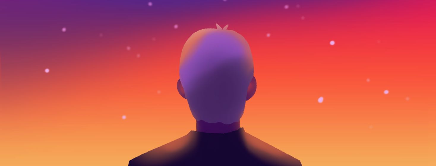 A man looks at a sunset sky.