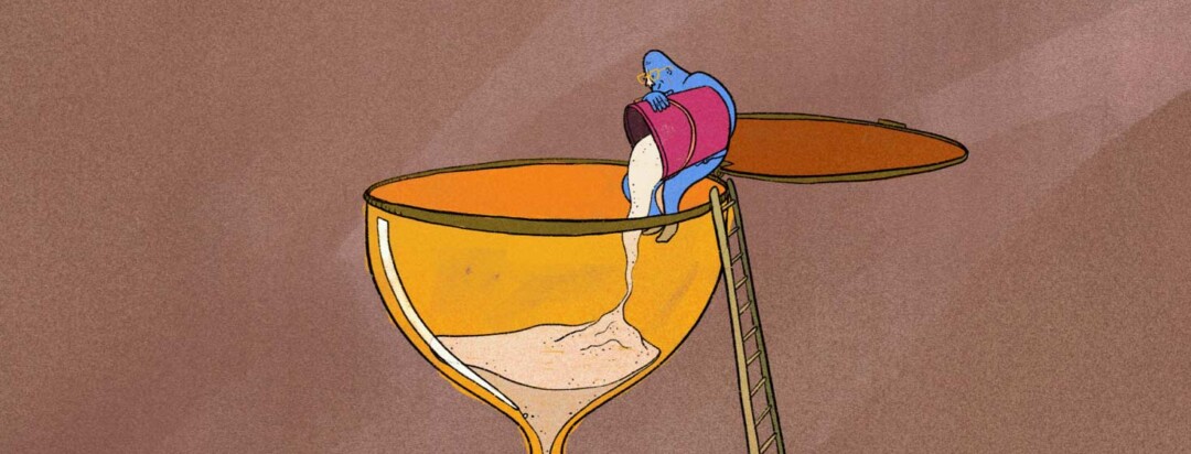 a man pouring more sand in an hourglass, adding more time