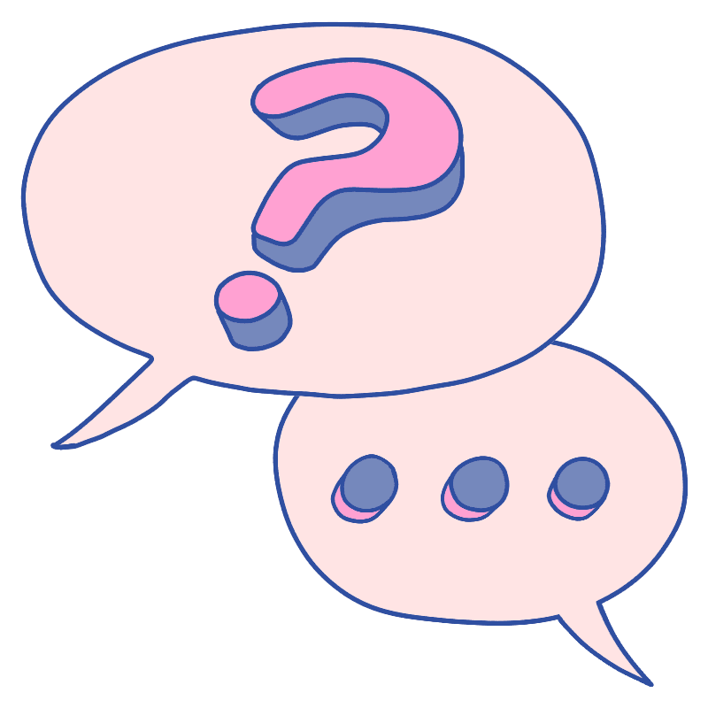 Two speech bubbles with a question mark and ellipsis.